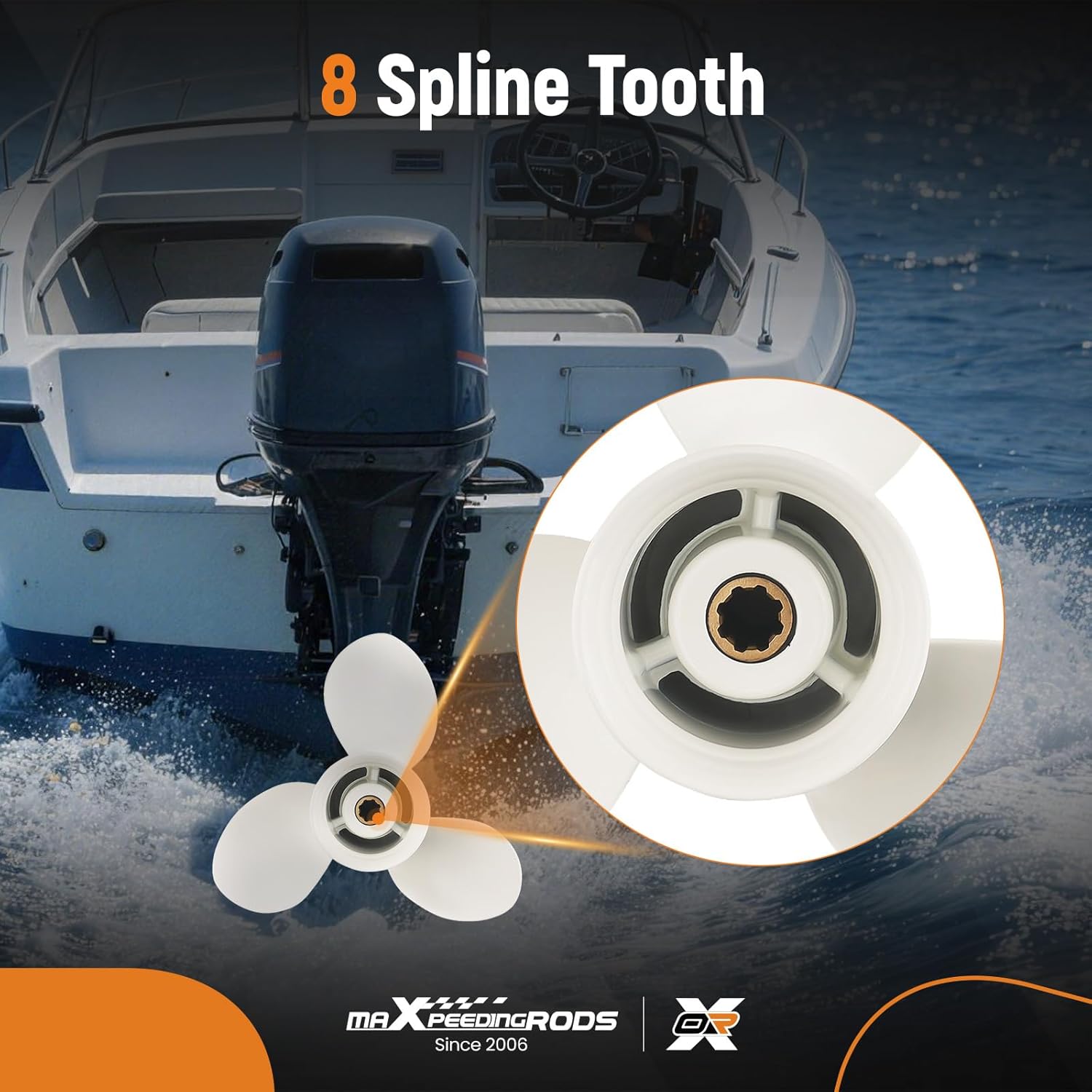 maXpeedingrods 9 1/4 X 11 Aluminum Boat Propeller for Yamaha 9.9HP 15HP Outboard Motor, 8 Spline Tooth 3 Blades, RH, Parts No# 63V-45943-10-00, 63V-45943-00-EL