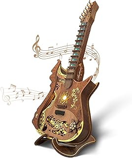 LED 3D Wooden Puzzle Chords Guitar Kit, Playable Acoustic Guitar Puzzle Model with LED Lights, DIY Mechanical Music Craft for Adults and Teens