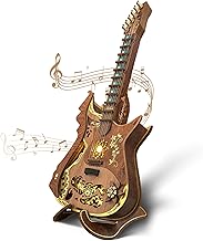 3D Wooden Puzzle Chord Guitar LED Kit - Playable Acoustic Guitar Model with LED Light, DIY Mechanical Music Craft Kit for Adults and Teenagers