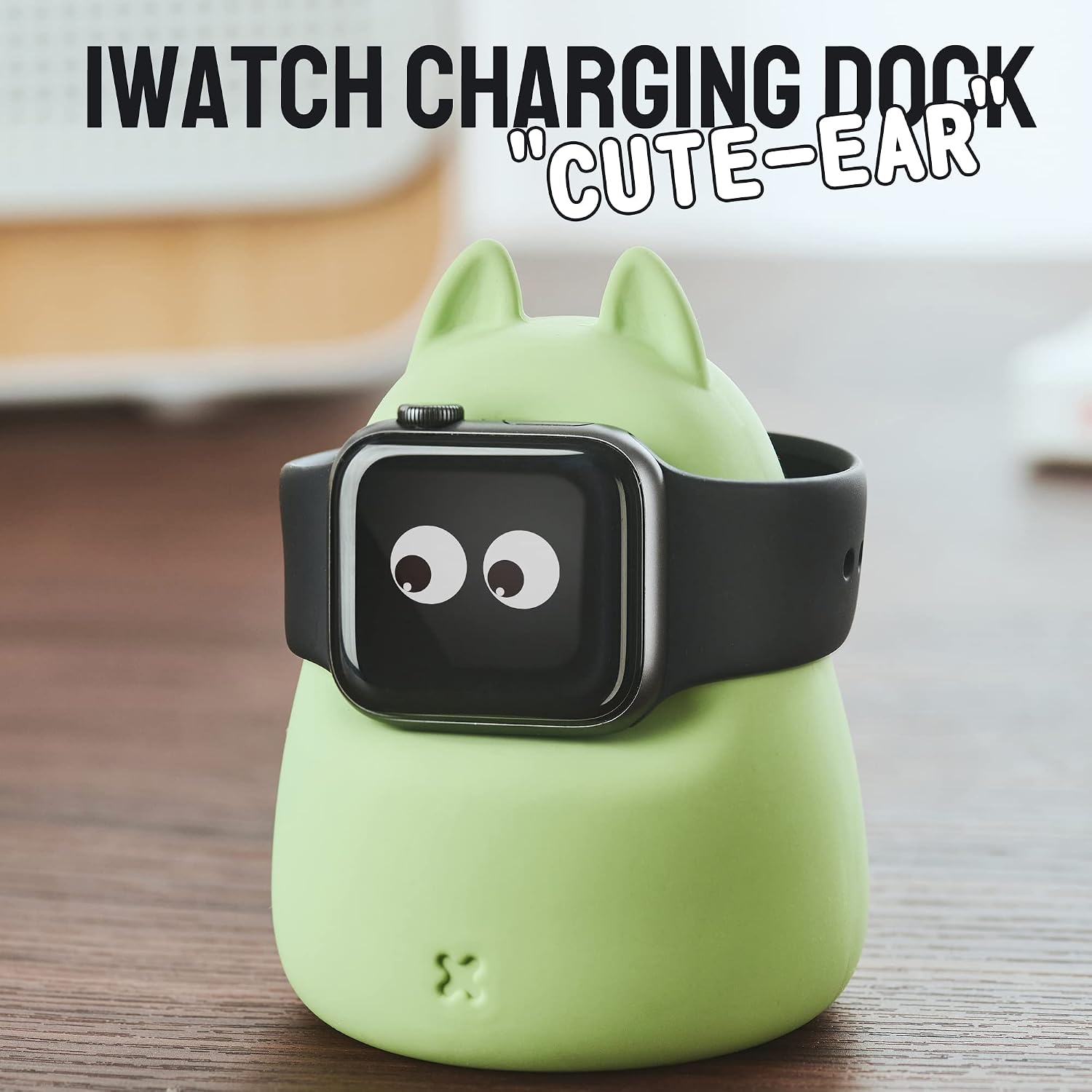 Charging&Display Stand for Apple Watch Series 49/45/44/42/41/40/38mm iWatch Ultra/8/SE2/7/6/SE/5/4/3/2/1,Cute Ear Silicone Charging Dock Station Holder Compatible with Night Stand Mode,Mint Green