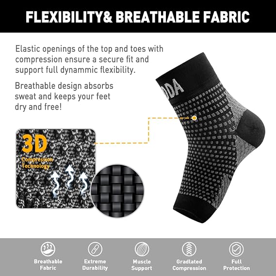 AVIDDA 4 Pack Ankle Support Brace for Men and Women, Compression Sleeve Socks for Plantar Fasciitis, Sprained Ankle, Ligament Damage, Achilles Tendonitis, Sports, Running - Black S