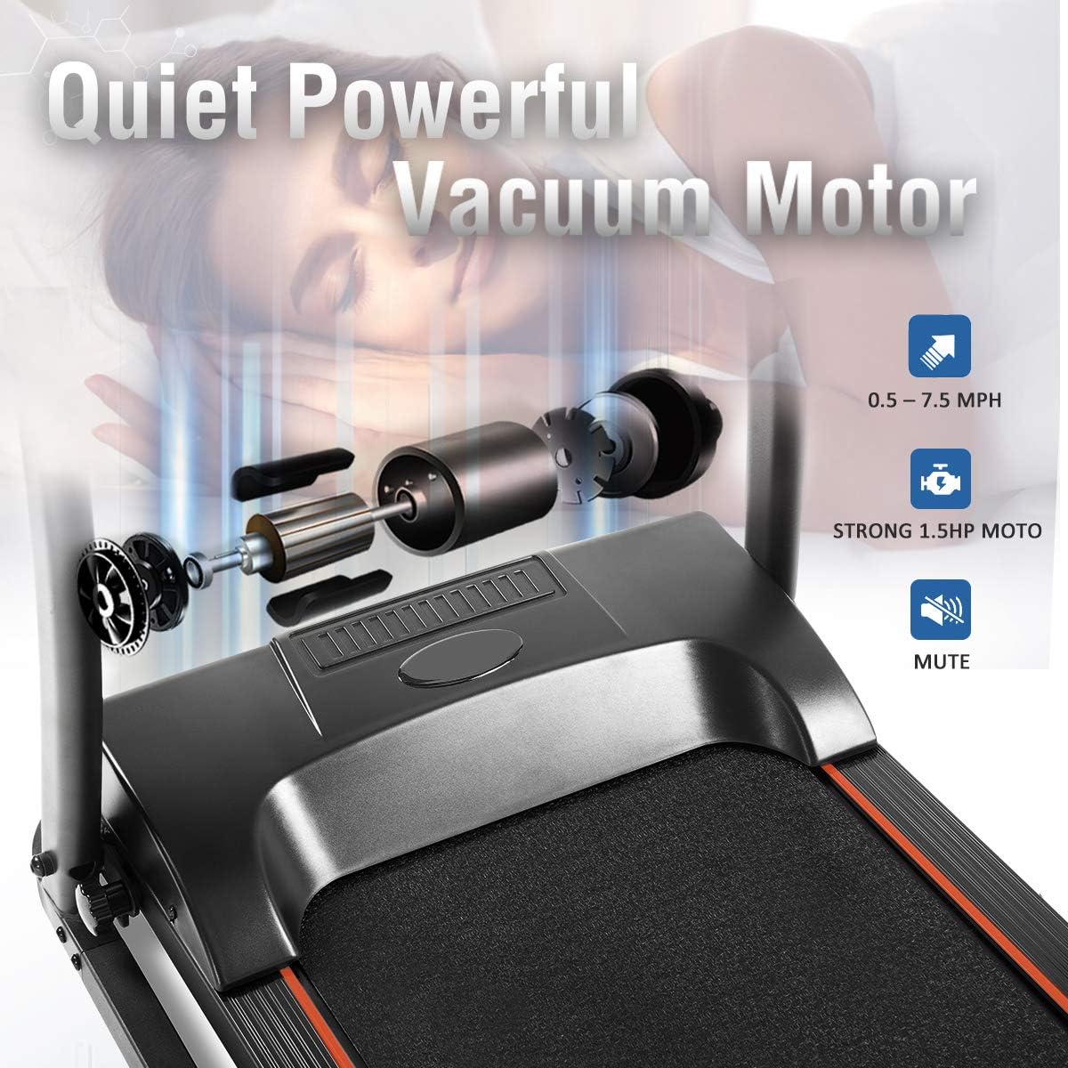 Treadmill Folding Electric Treadmill Motorized Running Jogging Machine Easy Assembly Electric Treadmills for Home, 12 Programs with Speakers