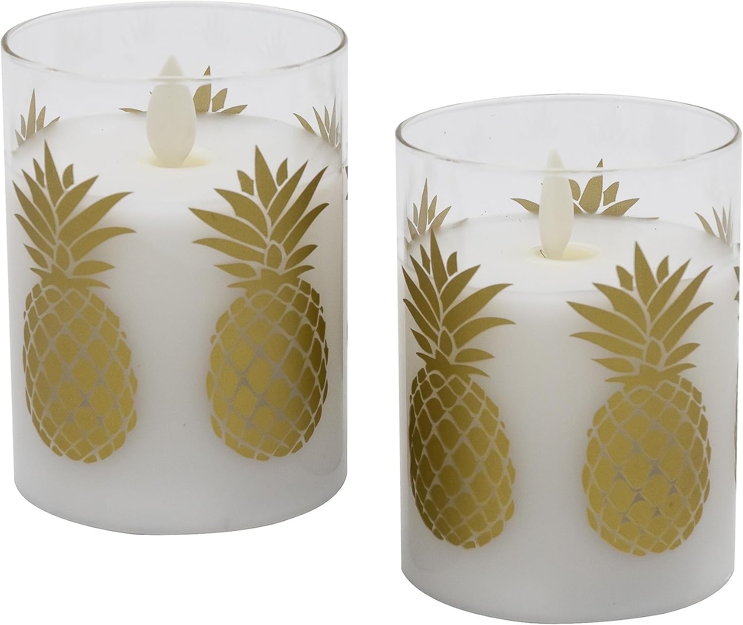LumaBase Battery Operated LED Glass Candles with Flickering Flame, Pineapple - Set of 2