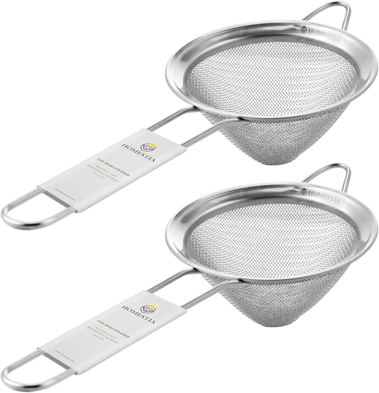 Homestia 2 Piece 3.3" Fine Mesh Strainer for Kitchen, 304 Stainless Steel Cocktail Sieve Sifters for Food, Liquid Strainer for Drinks, Tea, Coffee, Juice, Flour, Fruits, Vegetables (Silver, 2 Pack) - Thumbnail 2