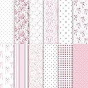 24 Sheets Preppy Pink Bow Scrapbook Paper, Coquette Bow Ribbon and Floral Decorative Craft Paper Folded Flat for Birthday Wedding Baby Shower Card Making Photo Album Decor, 12'' x 12''