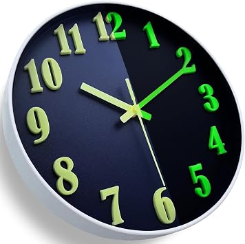 JoFomp 3D Numbers Glow in The Dark Wall Clocks Battery Operated, 12 Inch Silent Wall Clock Non Ticking, Modern Wall Clocks for Living Room Decor, Night Light Wall Clock for Bedroom Kitchen