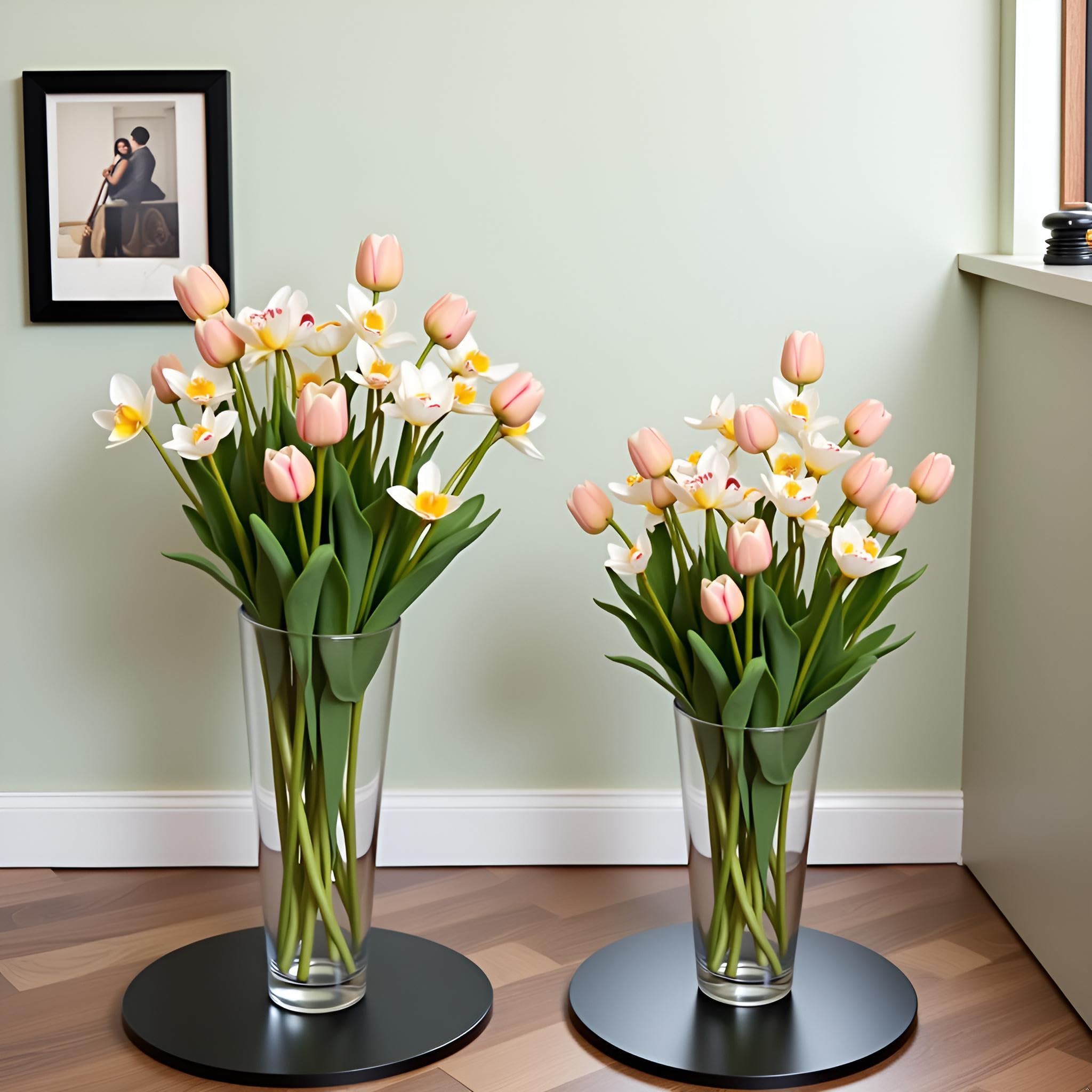 Oasis Pack of 2 Acrylic Unbreakable Classic Flower Vases for Table Centerpiece, Home Decor, Floral Arrangement, Office, Events, Gifting & More - Conical Clear