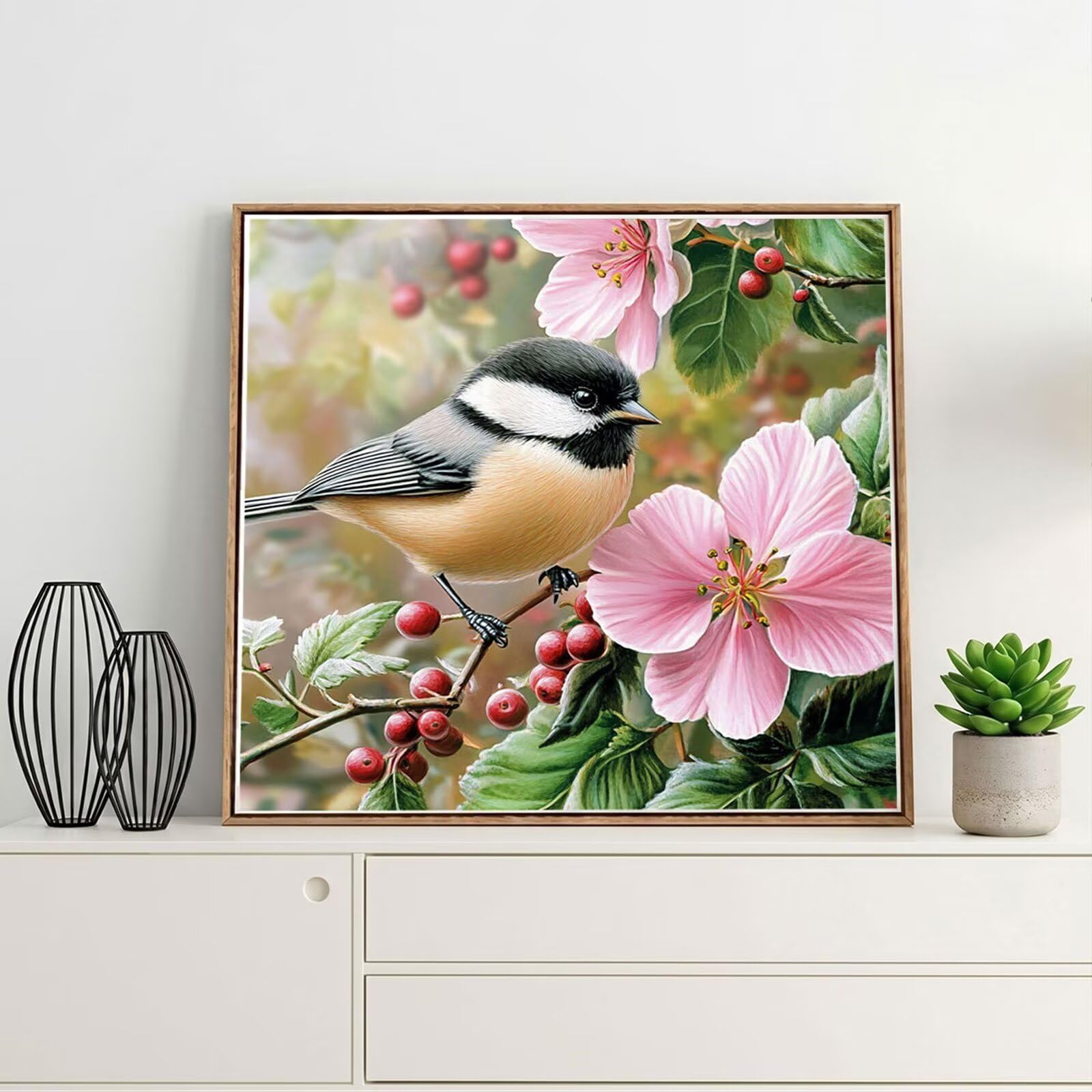 Broderie Diamant Kit Complet 5D, Oiseau Diamond Painting Adulte Plein Foret, Peinture Diamant pour Adulte Enfant Débutant, Loisirs Créatifs de Détente et Décoration Maison, Fleur 80x80cm FX#977