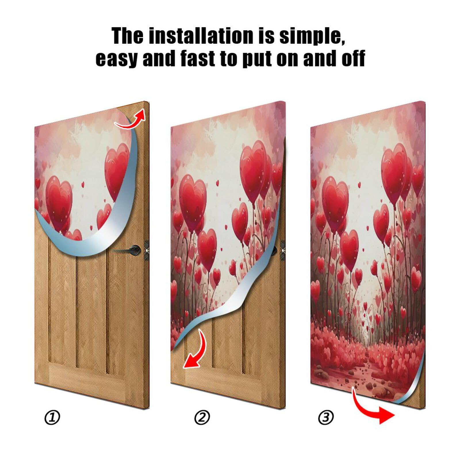 FLildon Red Hearts Door Cover Decoration, Party Accessory Porch Decor for Festive Ornament Room Door Covers 36 x 98 Inch