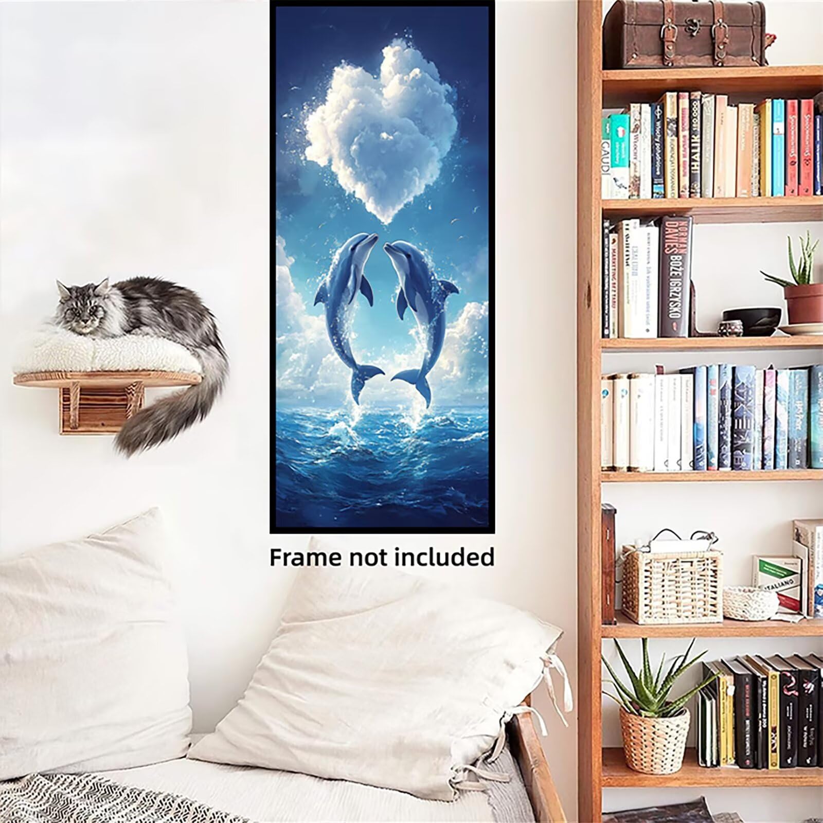 Malen Nach Zahlen 50x150cm Leinwand Liebe Malen Nach Zahlen Erwachsene mit Ohne Rahmen, DIY Kreativ Set für Erwachsene mit Pinseln und Acrylfarbe, Zimmer Deko Delfine Landschaft Geschenk, P0M-947