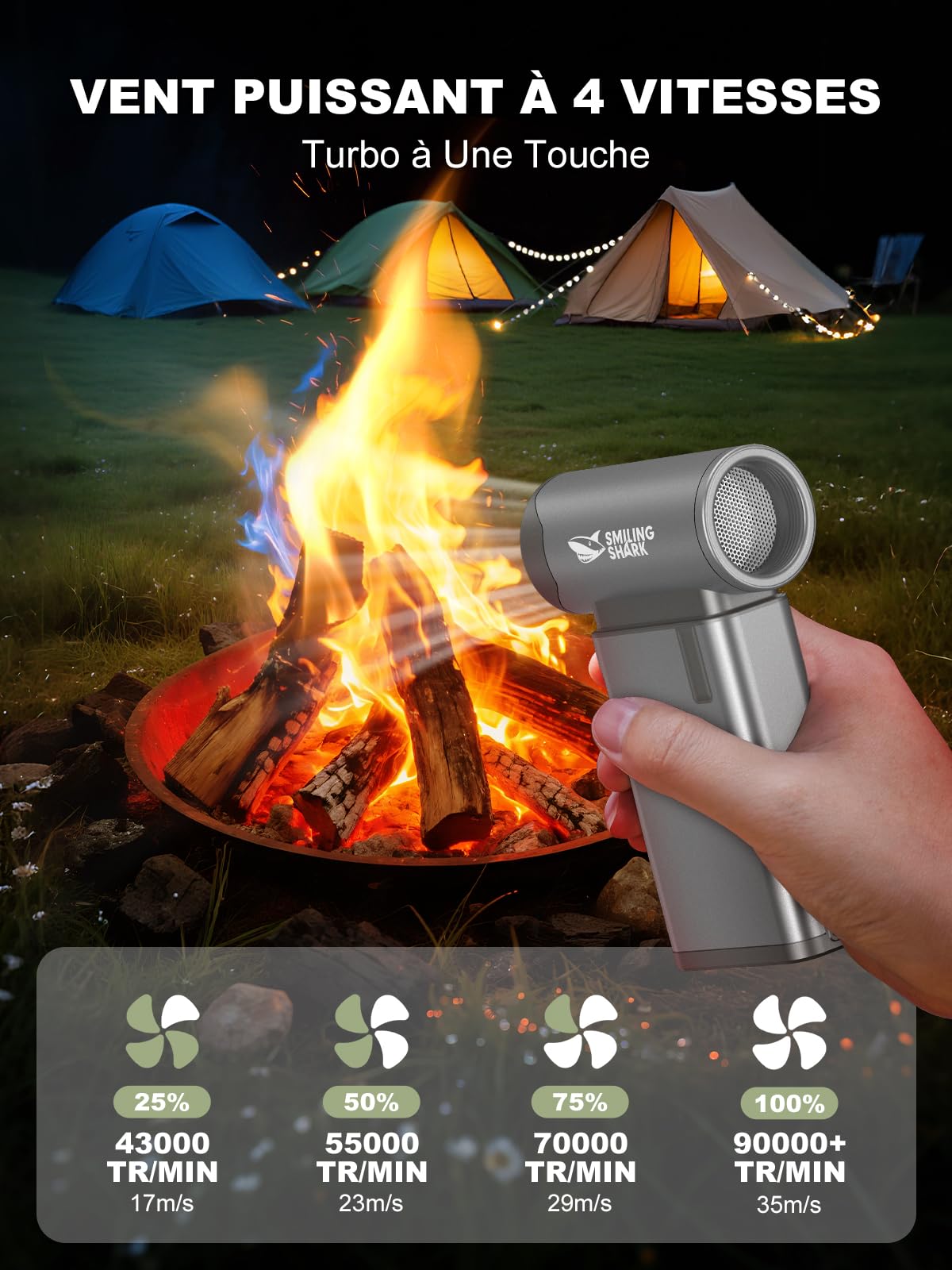 Smiling Shark JE-01 Souffleur Air Comprimé, Brushless Motor Dépoussiérants Puissants Électrique avec Écran LED & Corps en Alliage d'Aluminium, 4-Gears Mini Souffleur Sans Fil pour PC/Clavier/Campfire