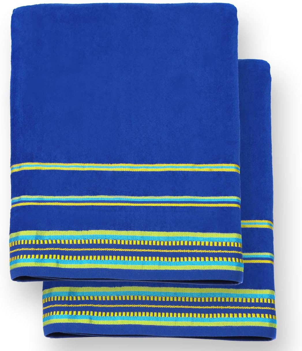 Ben Kaufman - Oversized 40" X 70" Solid Color Velour Super Soft Beach and Pool Towel Set of 2 Pieces Easy Care, Extra Large (Cobalt)