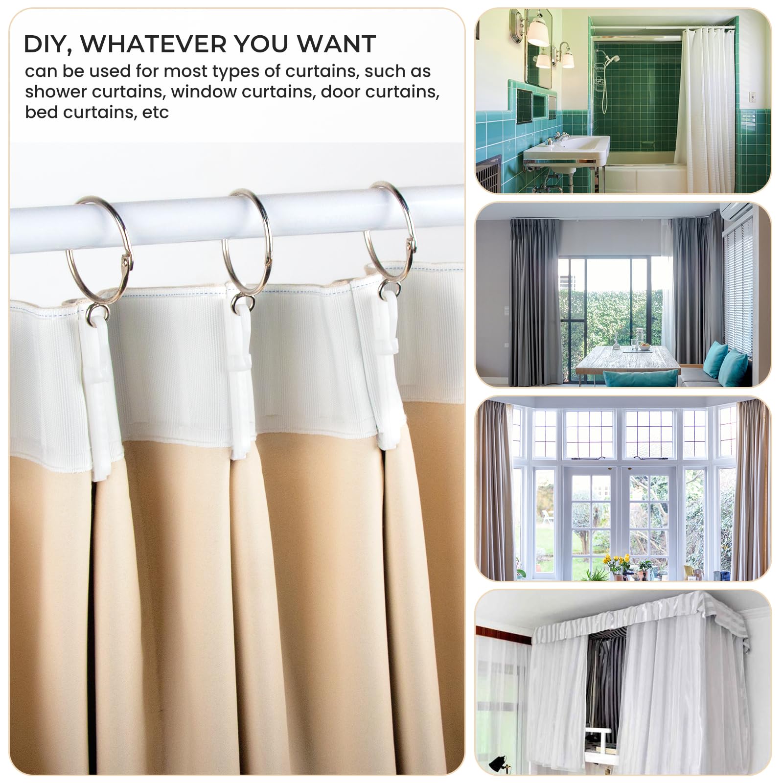 NIXRET Anillos De Cortina Con Clips, Anillo De Cortina De Metal, image size:1600x1600