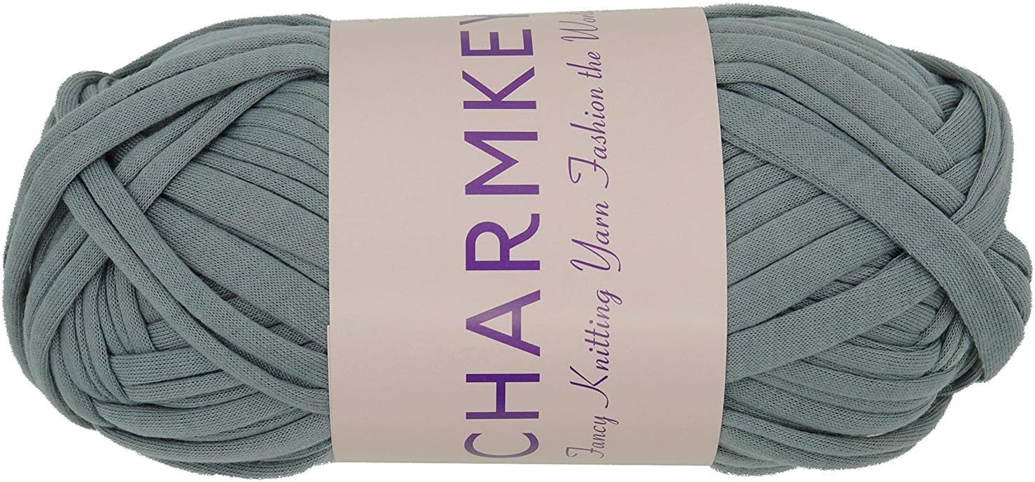 Charmkey Zpagetti T Shirt Yarn Strong Blend Ribbon 6 Super Chunky Elastic Knitting Cloth Fabric for Bag Cushion and DIY Crocheting Projects, 1 Skein, 7.05 Ounce (Cloudburst)