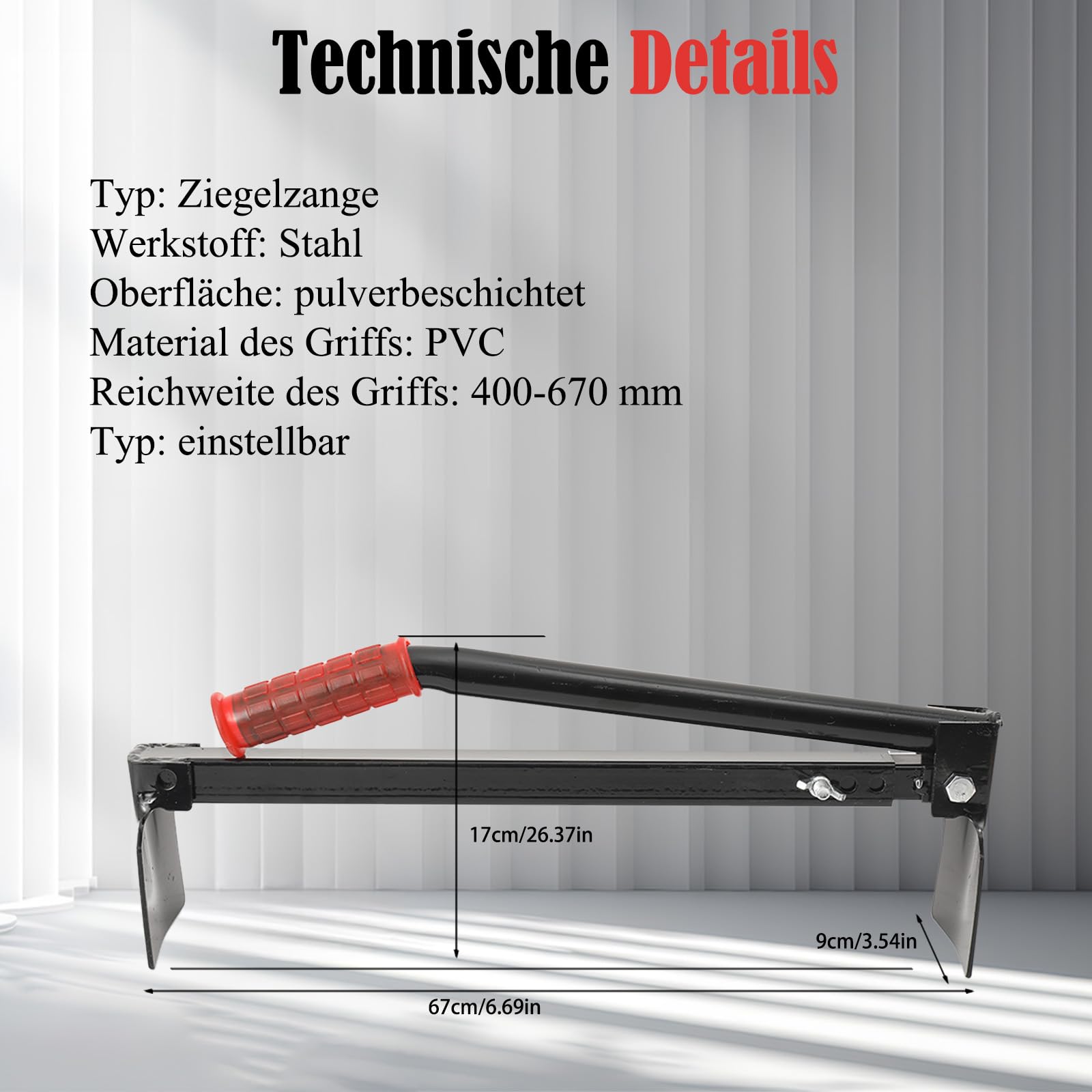 Ziegelzange Ziegelheber 2 Stück Verstellbare Steinzange 400-670mm Klinkerträger Steingreifer Steinheber