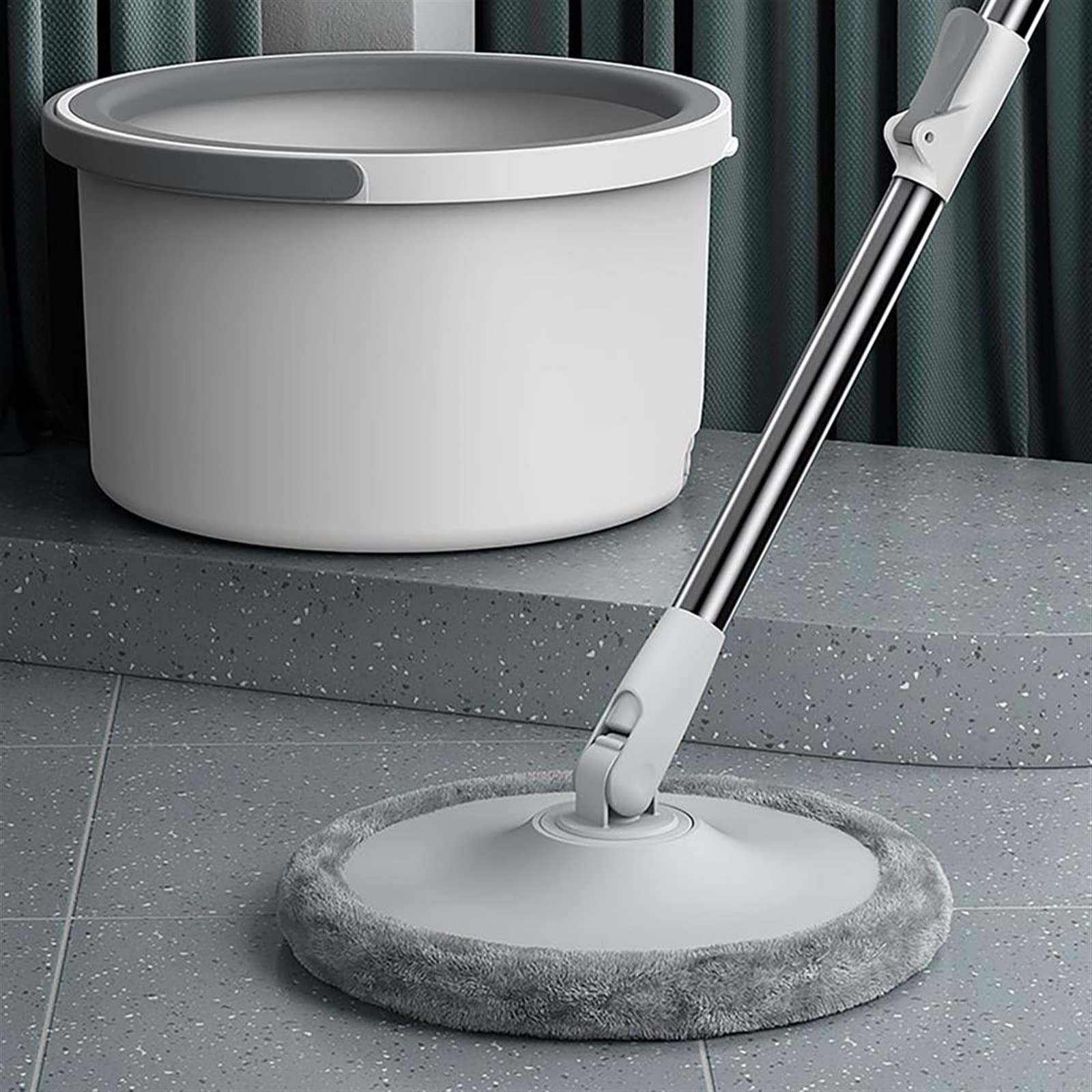 Secchi per Pulizia Sistemi di secchi lavapavimenti con Secchio centrifuga Sistemi di Pulizia Pavimenti con Secchiello Rotante Mop rotanti per Tutti i Tipi di Pavimento (Bianco)