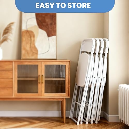 Miniatura 8 de 10 Pack White Folding Chairs with 350 lbs Capacity, Durable Metal Frame & Thick Plastic Seat, Versatile Foldable Chairs for Office, Patio, Party,