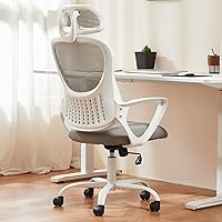Vista 11 de Sweetcrispy Silla de escritorio para computadora de oficina, ergonómica, con respaldo alto, de malla, con ruedas y reposacabezas ajustables, cómodo