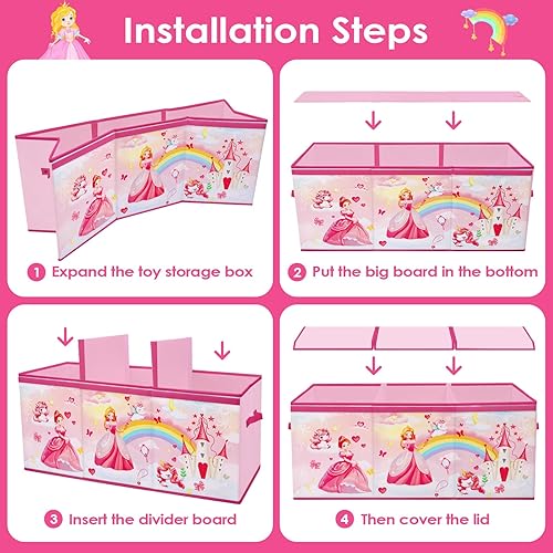 Miniatura 24 de Caja de juguetes grande organizadora con tapa abatible para niños, caja de almacenamiento de juguetes Oxford plegable con asas para niños y niñas,