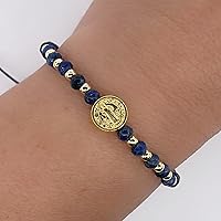 Vista 20 de Pulsera ajustable con moneda de San Benito y cuentas redondas naturales de coral rojo para mujer