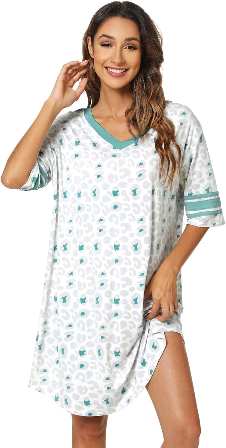 WiWi Super Soft Nightgowns for Women 3/4 Sleeve Cooling Nightshirts Sleepwear Bamboo Viscose Dress S-4X