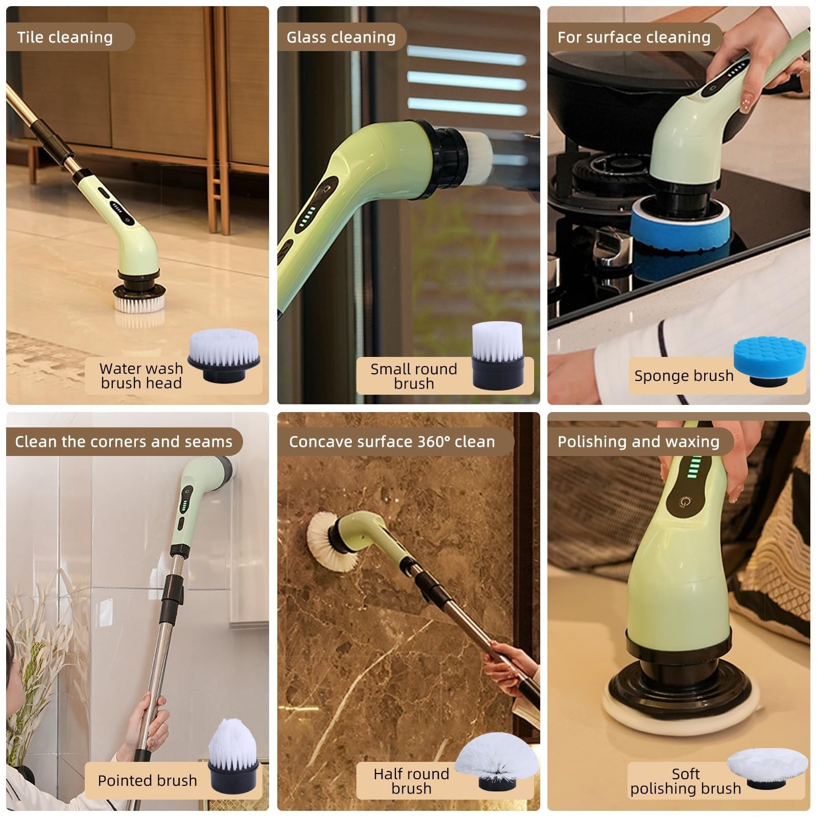 Fregadora Giratoria Eléctrica Inalámbrica 9 Cabezales De Limpieza De Repuesto IPX6 Cepillo De Limpieza Retráctil For Ducha A Prueba De Agua Con Brazo De Extensión For Baño, Bañera, Lechada, Piso De(Si