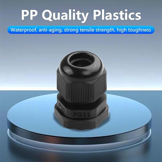 GINTOOYUN 10PCS PG11 Plastic Waterproof Adjustable 5-10mm Cable Glands Joints for Home/Garden/Outdoor Lighting Cable Black (PG11)