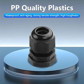 GINTOOYUN 10PCS PG11 Plastic Waterproof Adjustable 5-10mm Cable Glands Joints for Home/Garden/Outdoor Lighting Cable Black (PG11)