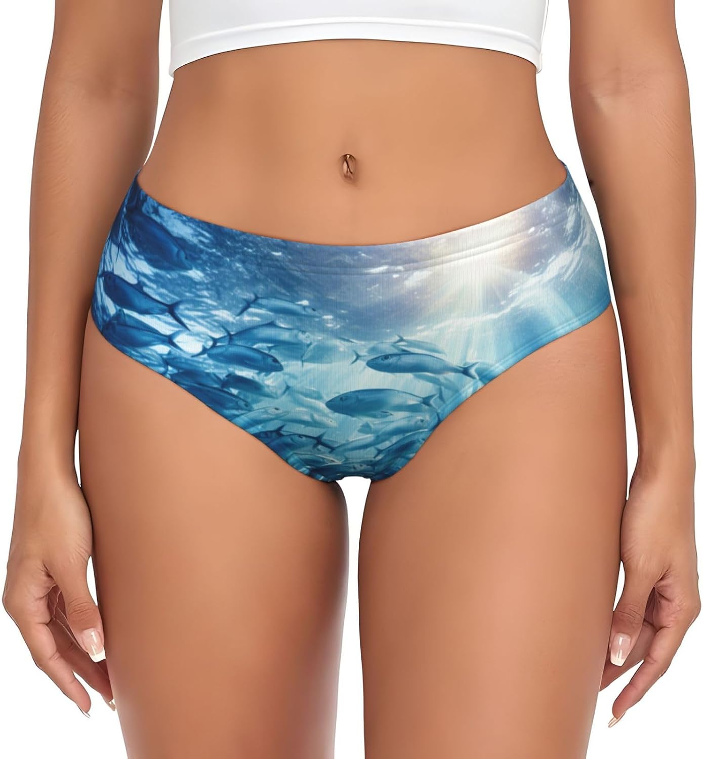 Blue Ocean Underwater Fish3 Print Women's Beyondsoft Stretch Breathe Briefs Underwear,Comfort Flex Panties