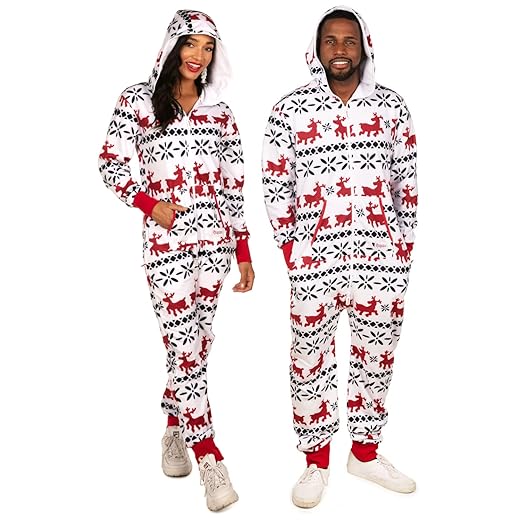 Tipsy Elves Christmas Onesies for Adults - Comfy Unisex Matching Holiday Jumpsuits with Convenient Pockets