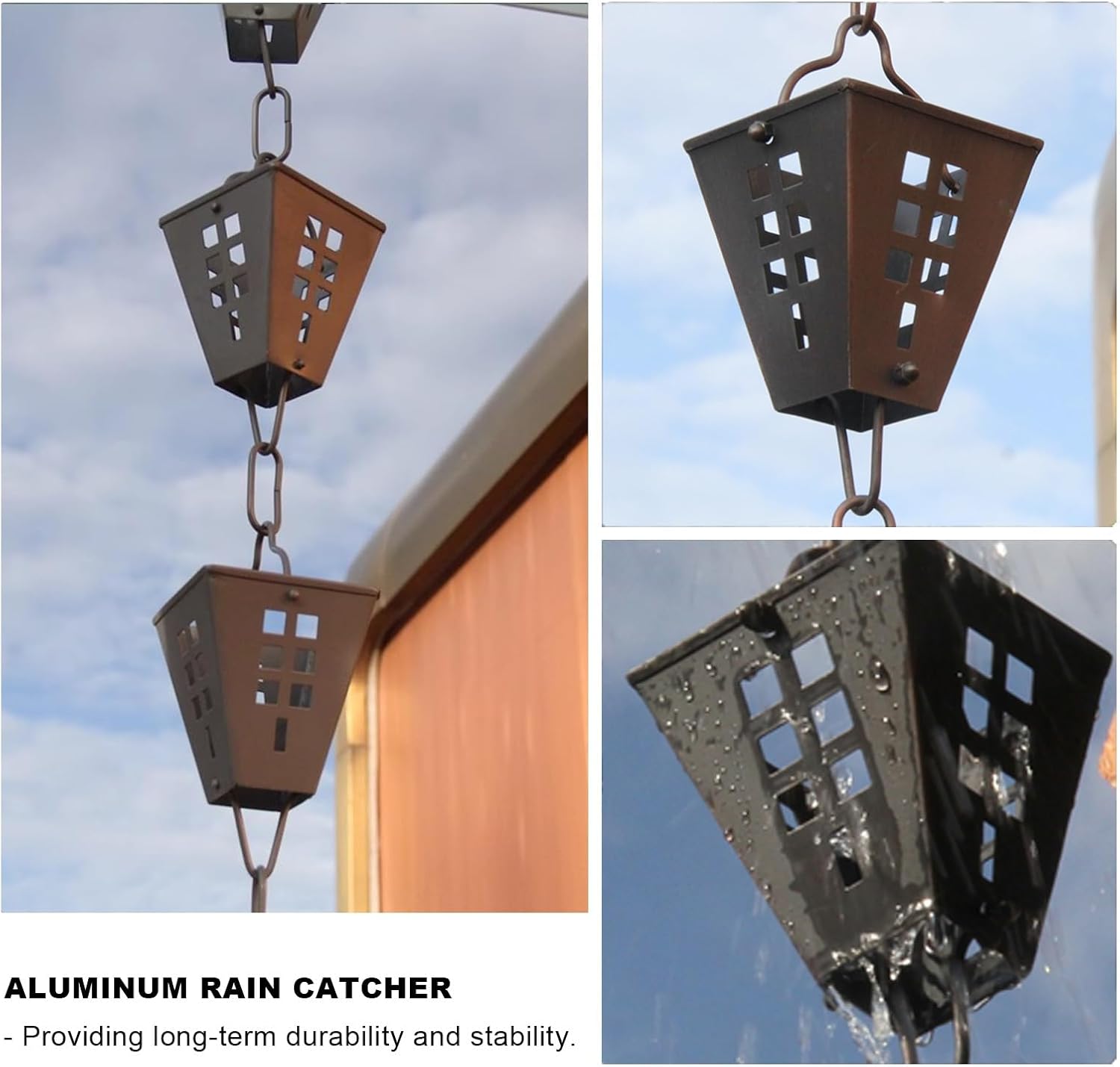 Rain Catcher Chain,Rain Chains for Outside, Aluminum Decoration Square Rain Guide Chains for Heavy Rain, Hanging Spout Rainwater Collector, 1m Long