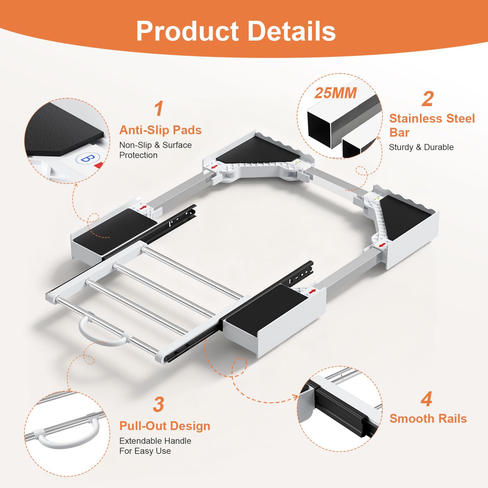 Kit universal de unión para lavadora y secadora con estante deslizante, kit universal de estanterías apiladas con trinquete y marco intermedio ajustable para lavadoras de 46-72 cm