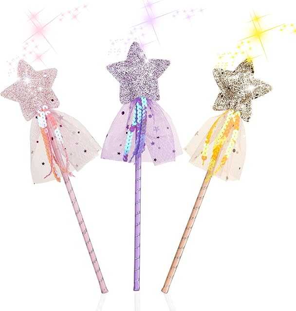 3PCS Fairy Wands Angel Wand for Girls Glitter Star Wands for Fairy Dress Up, Princess Fairy Magic Sticks for Fairy Wond, Kids' Costume Wand for Birthday Wedding Party Cosplay Favors Role Play