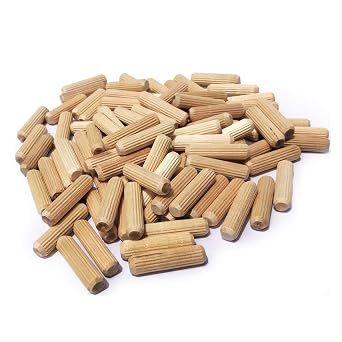 100 PCS - 3/8" Dia X 1 1/2" Wooden Dowel Pins Wood Kiln Dried Fluted and Beveled for Knocked Down Furniture