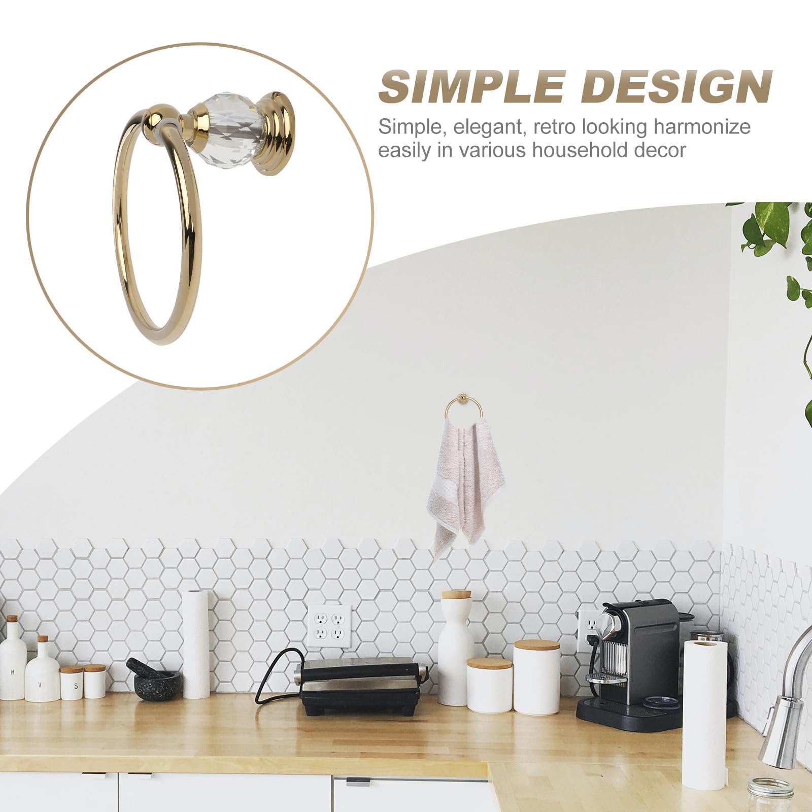 Portasciugamani Anello Dorato in Acciaio Inox Resistente alla Corrosione, Gancio Portasciugamani Rotondo da Bagno Design Chiusura Sicuro, per Bagno, Cucina e Camera da Letto