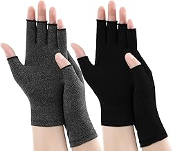 2 Pairs Compression Gloves for Arthritis - Large Fingerless Bamboo Joint Hand Mitten for Men Women, Pain Relief Rheumatoid Osteoarthritis Carpal Tunnel