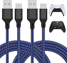 Cable de carga para Playstation 5/Xbox Series X/Series S, cable de carga USB tipo C, compatible con mandos Sony PS5 Dual Sense Controllers, paquete de 2, color azul