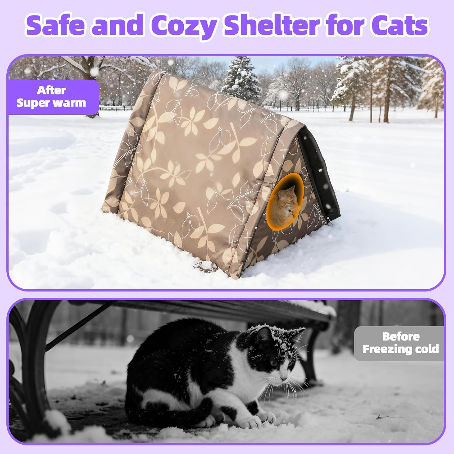 Cat Houses for Outdoor Cats,Self Heating Insulated Outdoor Cat House Weatherproof with Warm Mat for Feral & Stray Cats, Waterproof Cat Shelter Pet Tent Bed Cave for Hiding Outsides (Green)