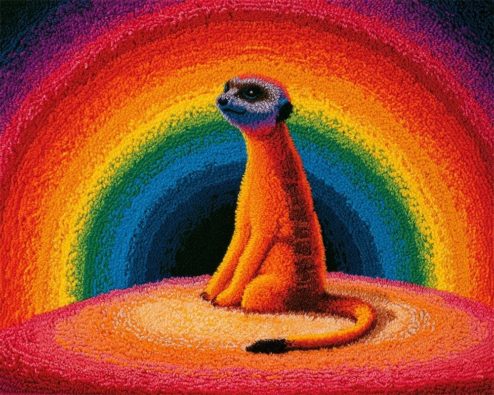 FWRTYCB Latch Hook Rug Kits, Meerkat Under the Rainbow