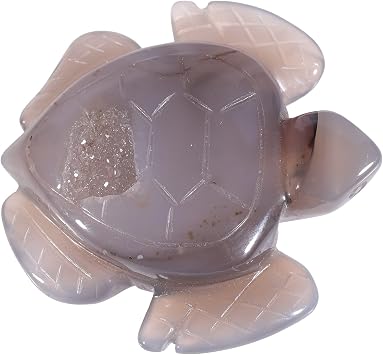Sportmusies 2 Inches Hand-Carved Geode Agate Stone Turtle Figurine | Animal Statue for Home Office Desk Decoration, Healing Pocket Crystal Agate Amulet for Reiki Meditation