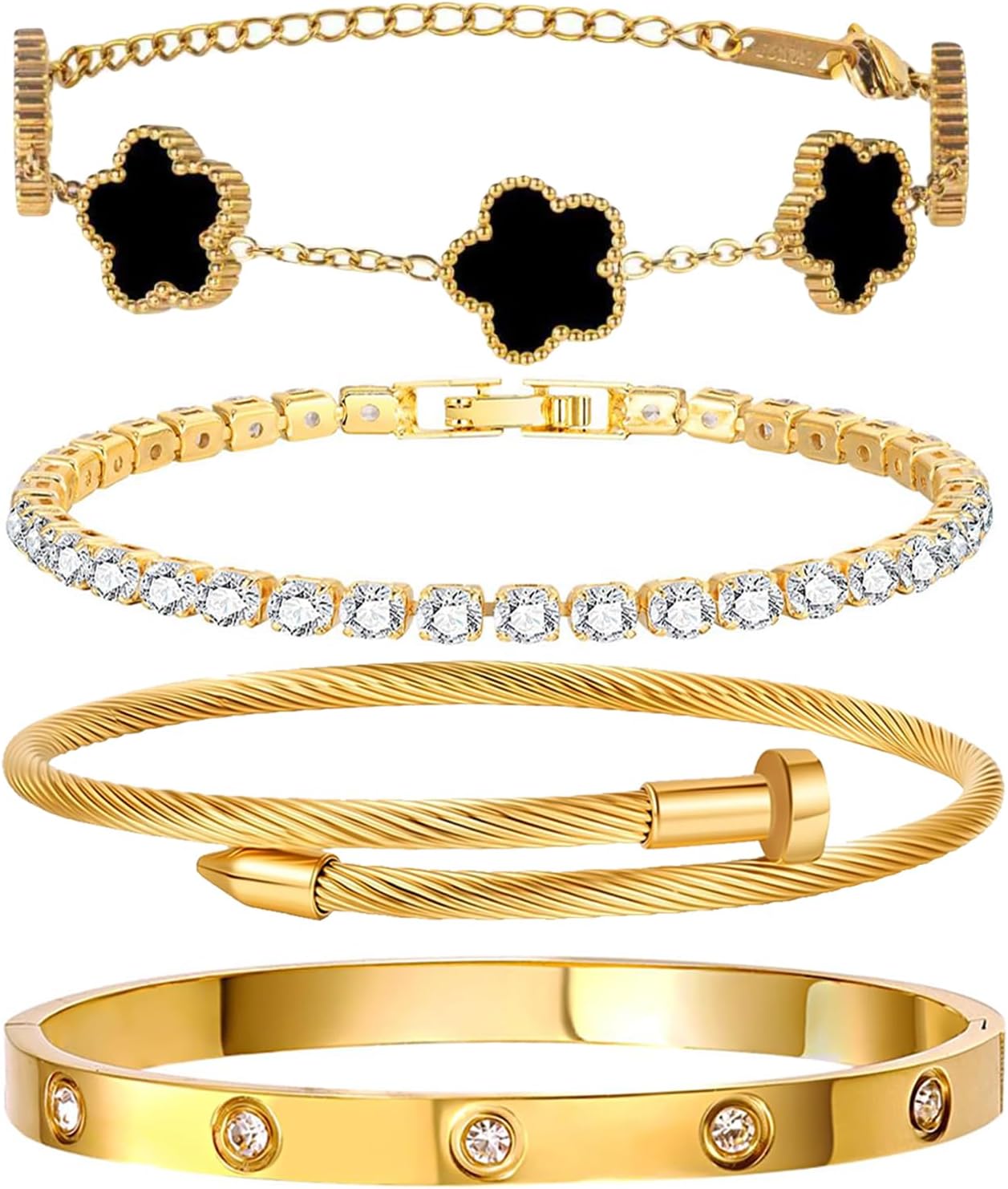 YOUNGGRACE 18K Gold Plated Bracelet Sets for Women - 4PCS