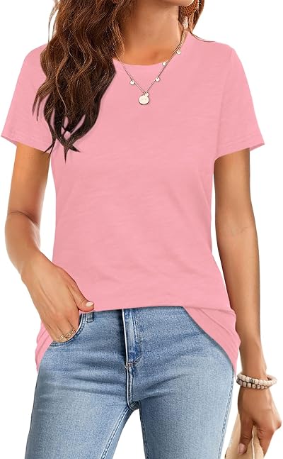 BLMFAION Womens Summer Casual Basic Tshirts Loose Fit Crewneck Soft Tops