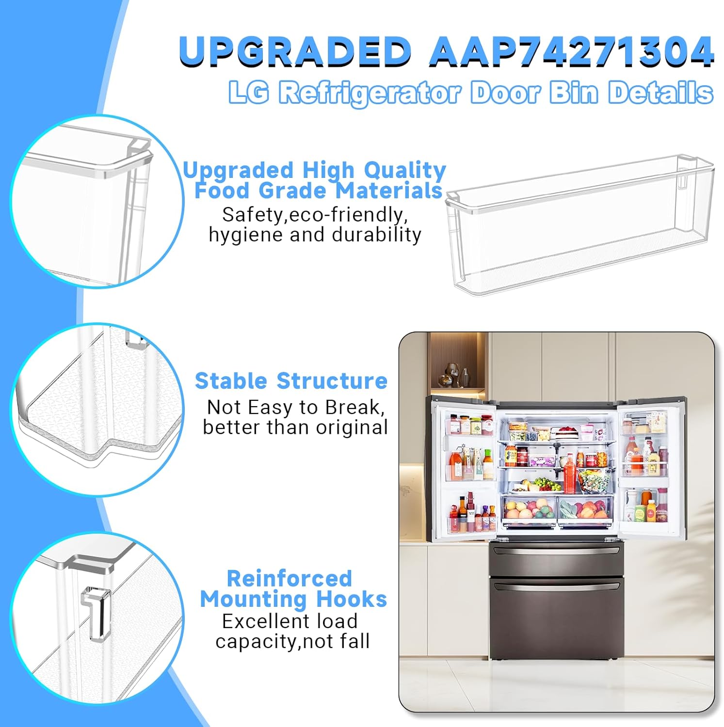 UPGRADED AAP74271304 Refrigerator Door Bin Compatible with LG Refrigerator Door Shelf Parts AAP74271304 LRMDS3006S LRMVC2306D LRMDC2306D LRMDC2306S LG Fridge Door Basket Replacement Door Shelves