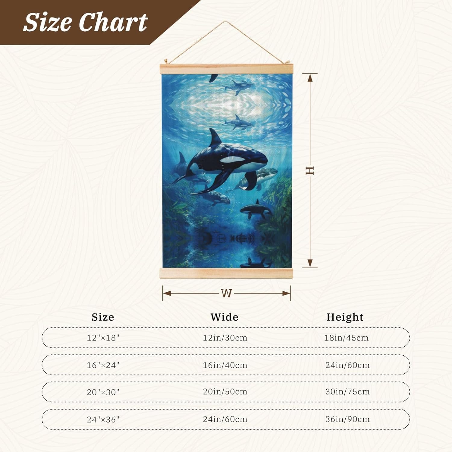 Killer Whales Swim Along Print Poster Hanger,Hanging Poster, Poster Frame,Wood Poster Hanger, For Wall Hanging
