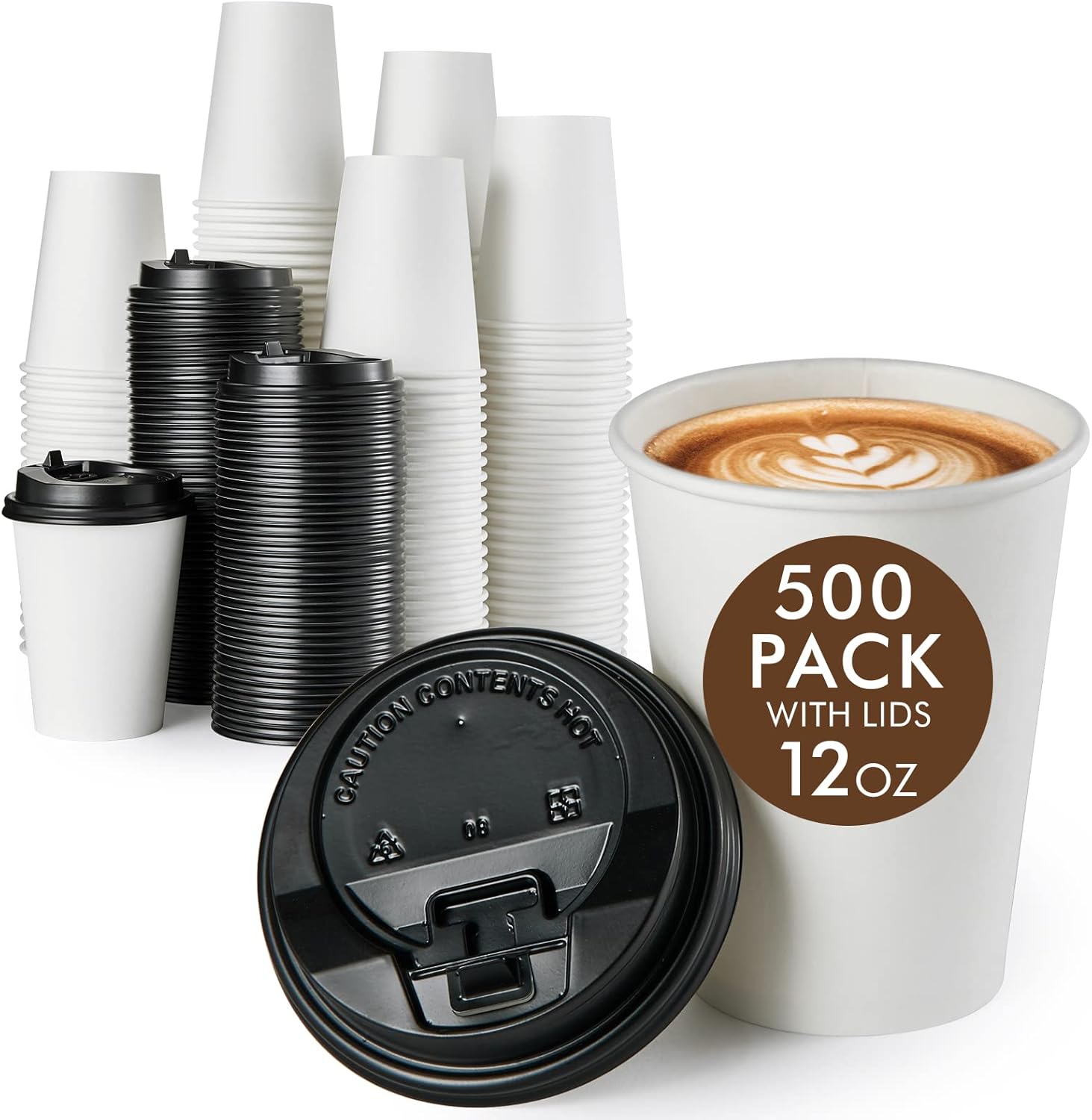 Vplus 500 Pack 12 OZ Paper Coffee Cups, Disposable 12 OZ Coffee Cups With Lids, Cold/Hot Drinking, For Home, Traveling, Stores, Office, And Events White 12 OUNCE
