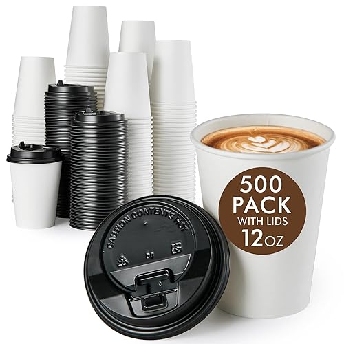 Vplus 500 Pack 12 OZ Paper Coffee Cups, Disposable 12