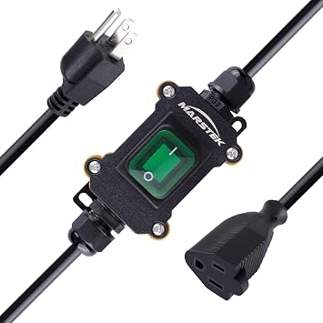 MARSTEK 5Ft Heavy Duty Waterproof Extension Cord with On/Off Switch,Inline Cord Switch with 3-ft 16AWG Cable Male Connector and 1.4 -ft 16AWG Cable Female ConnectorGreen
