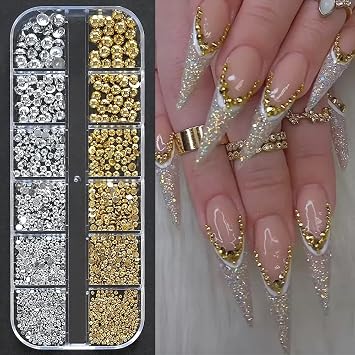 Silver and Gold Nail Charms and Gems, 2.5-6mm Half Round Flatback Nail Pearls Ball Beads for Nails, Pearl Nail Charm Rhinestones Nail Decoration for Crafting Face Hair Manicure DIY