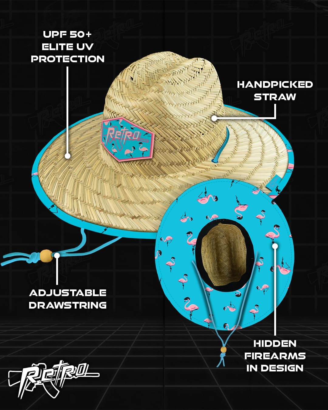 Retro Rifle Men’s Straw Sun Hat-Wide Brim Lifeguard Hat with Custom Under-Brim Prints-Lightweight Sun Protection for Outdoor - Image 3