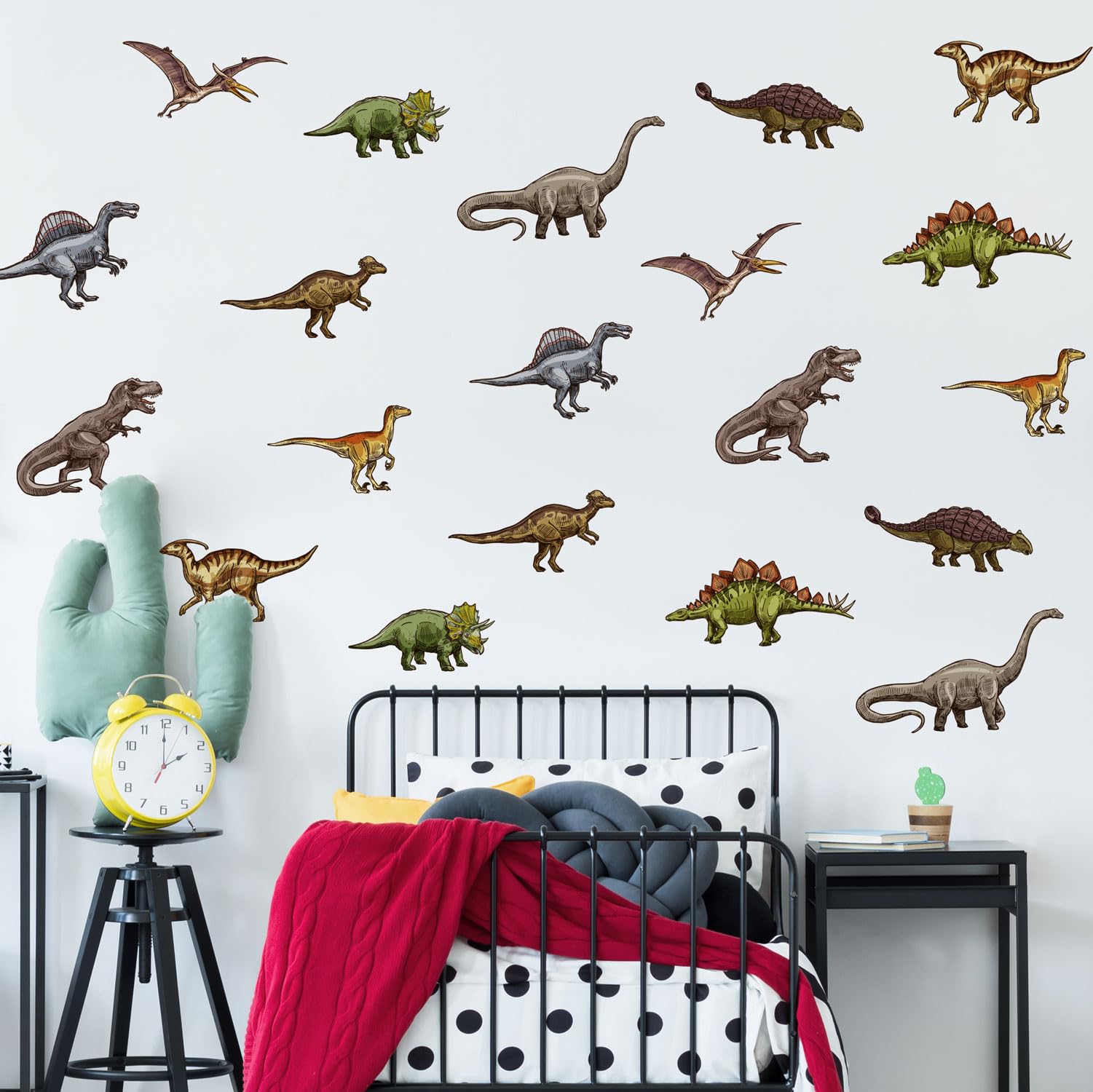 Stickerscape Colour Dinosaur Wall Stickers – Kids’ Room & Nursery Décor – Removable Dinosaur Stickers In Multi Or Greyscale – Easy To Apply & Renter-Friendly